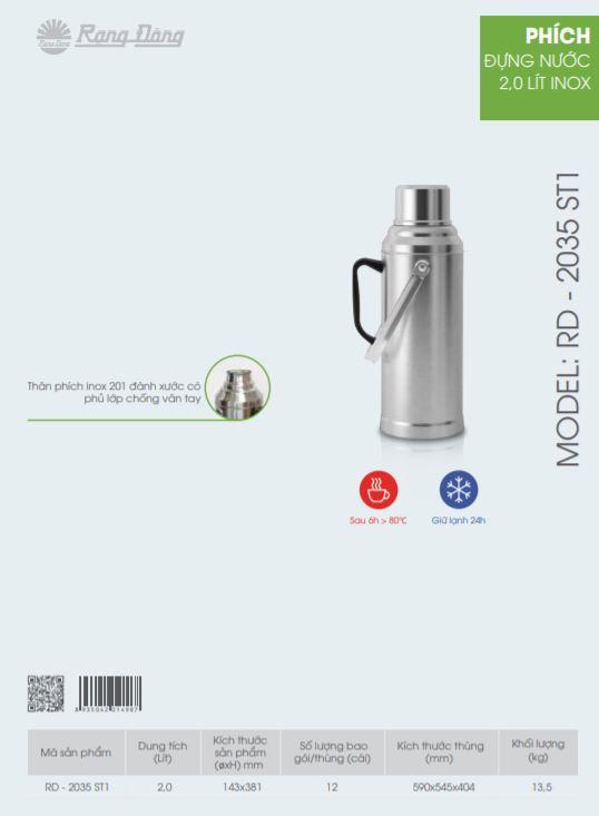 PHÍCH ĐỰNG NƯỚC RẠNG ĐÔNG RD-2035-ST1.E 2L