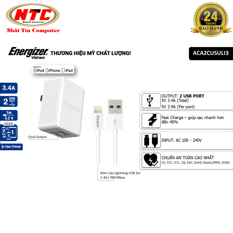 Sạc Energizer ACA2CEUULI3 - 3.4A