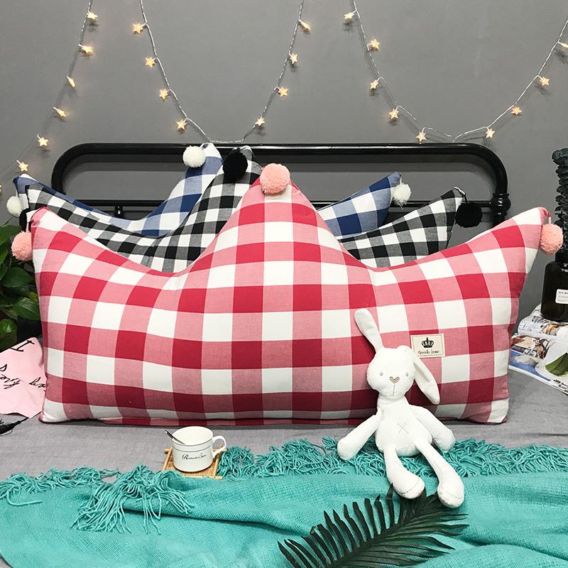 Ins Tóc Bóng Cạnh Giường Đệm Tựa Trên Giường 100% Cotton Lớn Tựa Lưng Giản Lược Kẻ Sọc Vương Miện Gối Tựa Gồm Lõi Có Thể Tháo Ra Giặt