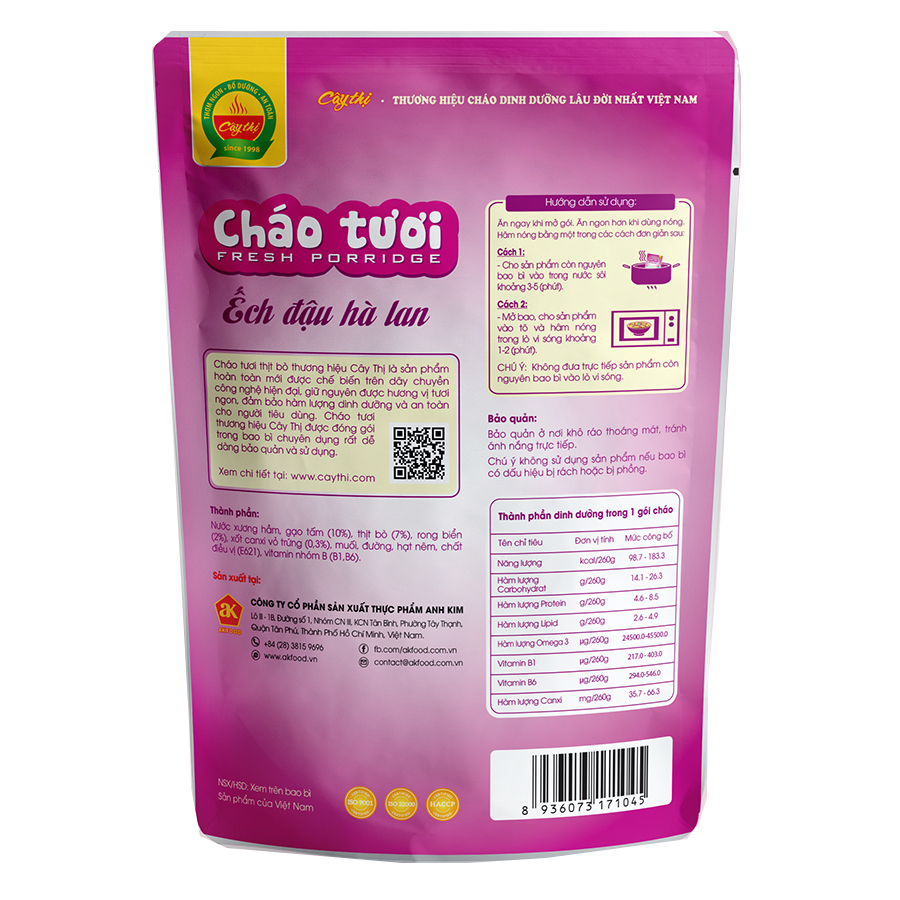 Cháo tươi Cây Thị ếch đậu hà lan 260g