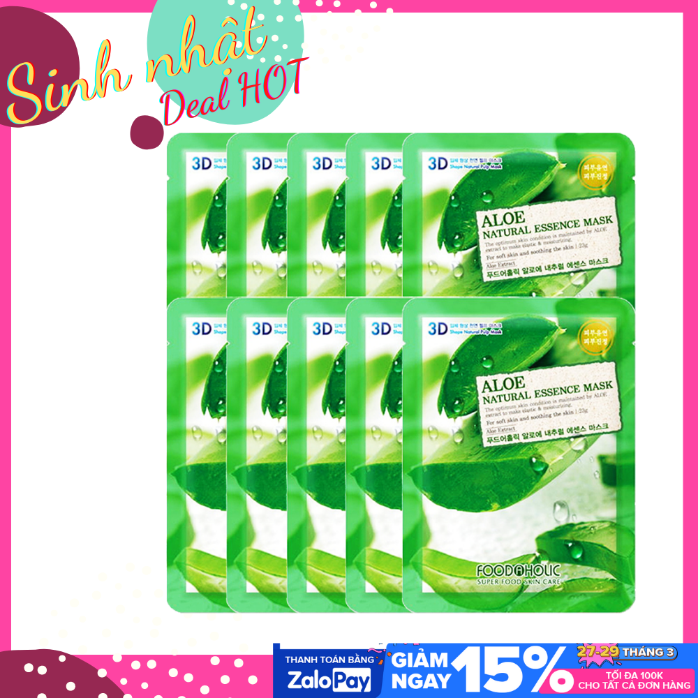 Măt Nạ Giữ Ẩm Da 3D Chiết Xuất Lô Hội Foodaholic Aloe Natural Essence Mask