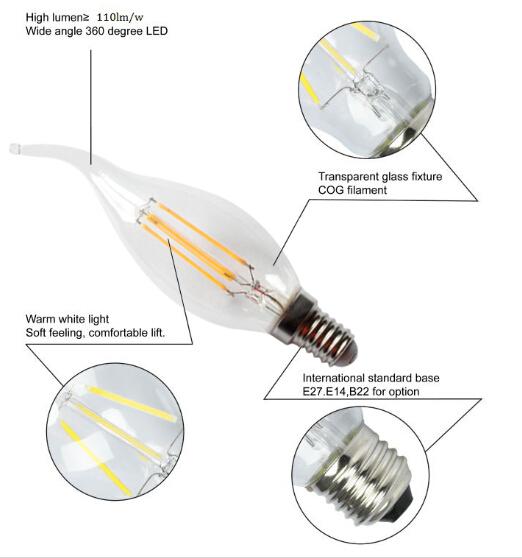 Bộ 20 bóng đèn Led nến giả dây tóc Edision 4 đường Led - 4W đuôi E14 (Ánh sáng vàng)