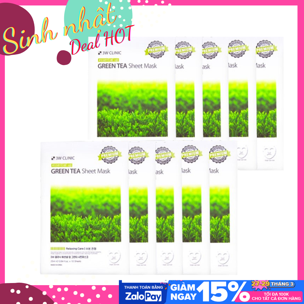 Mặt Nạ Trà Xanh 3W Clinic Essential Up Green Tea 25ml