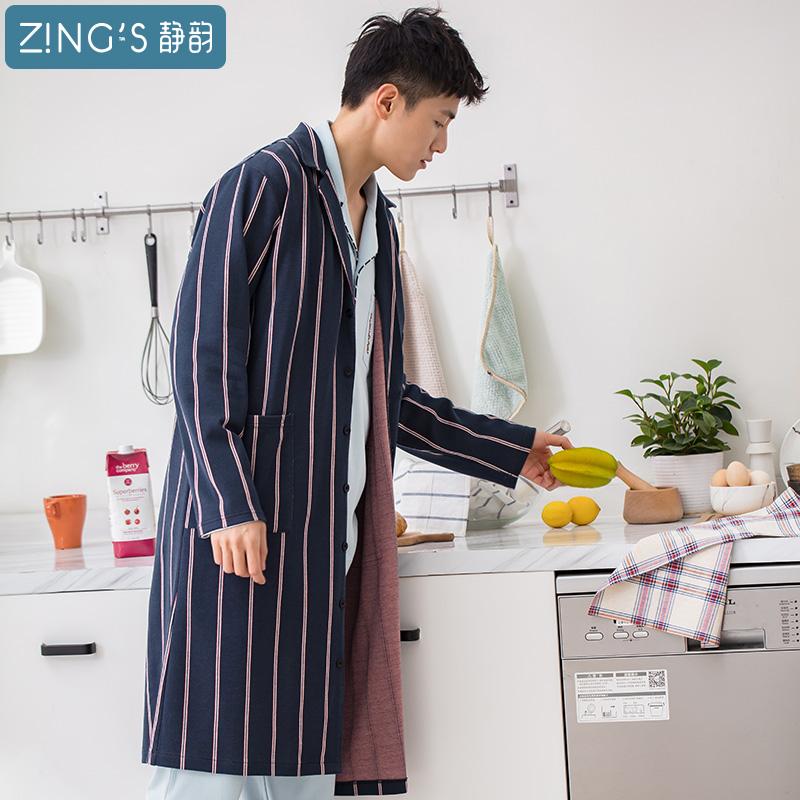 JING YUN Áo Ngủ Nam Mùa Thu 100% Cotton Dài Tay Áo Khoác Kiểu Hàn Quốc Mốt Thời Thượng Nam Đồ Ngủ Bình Thường Có Thể Được Mặc Bên Ngoài Áo Mặc Ở Nhà Mùa Xuân