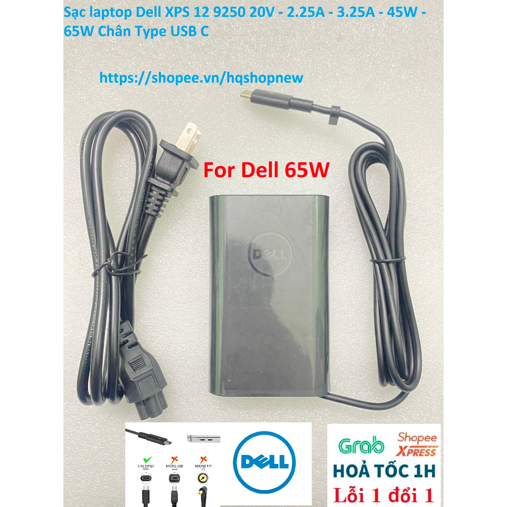 Sạc zin Sạc laptop Dell XPS 12 9250 20V 2 25A 3 25A 45W 65W