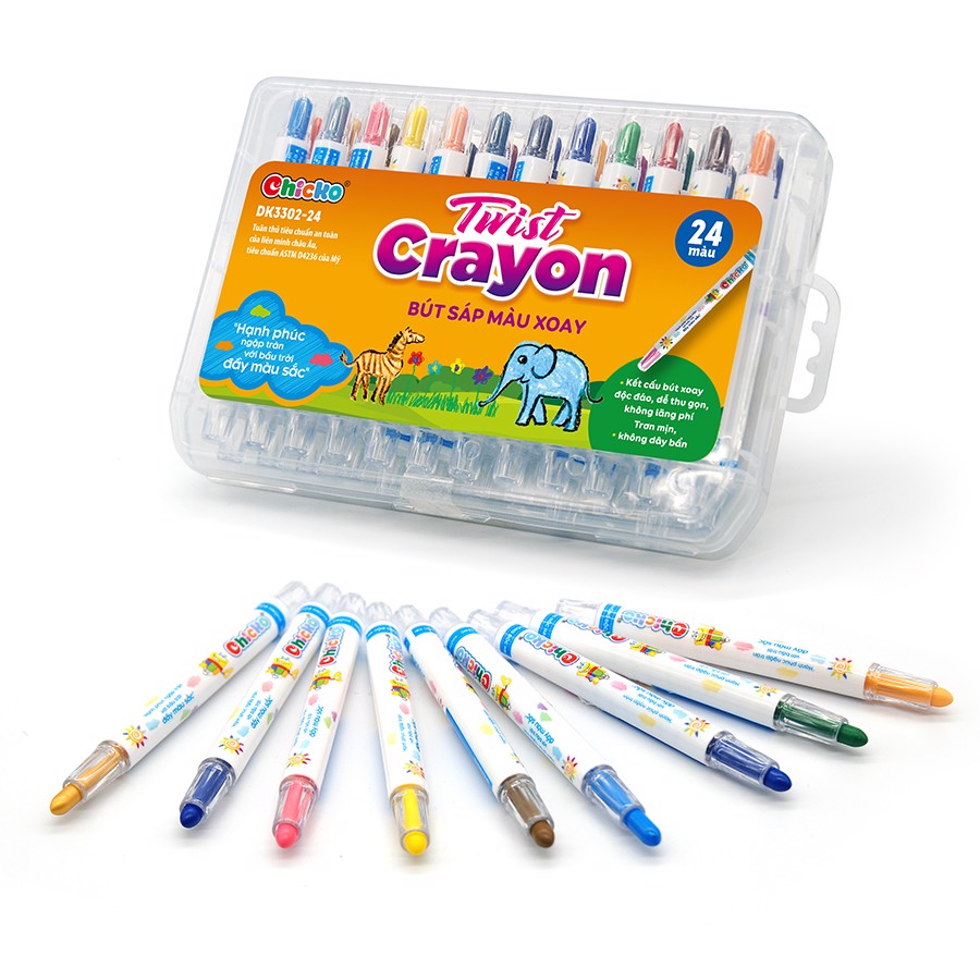 Bút Sáp Màu Duka: Bút Sáp Màu Xoay Twist Crayon 24 Màu Hộp Nhựa PP