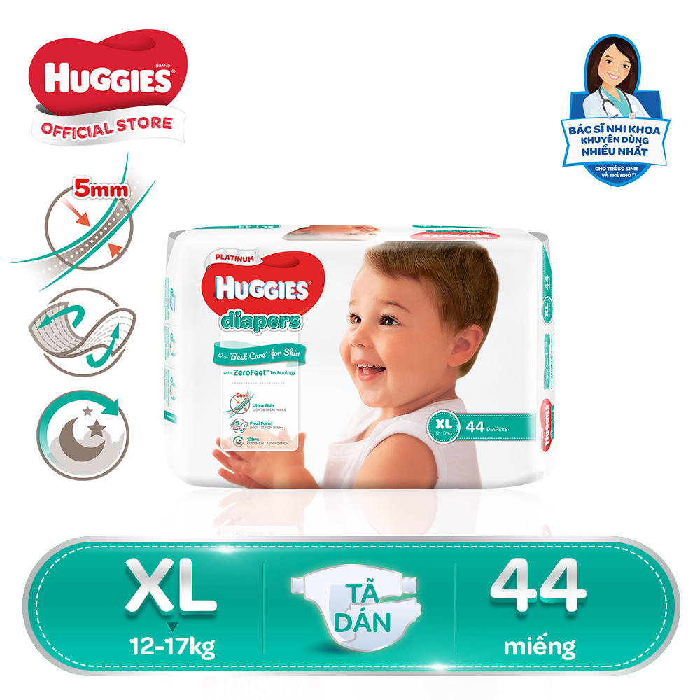 Tã dán Huggies Diapers Platinum XL44 (Cho bé 12-17kg)