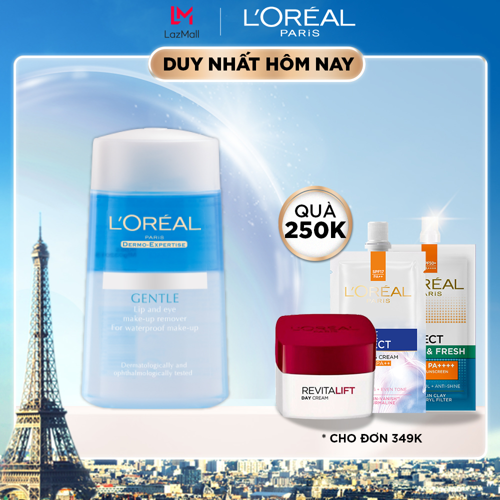 Nước tẩy trang mắt và môi L'oreal Gentle Lip And Eye Make Up Remover 125ml
