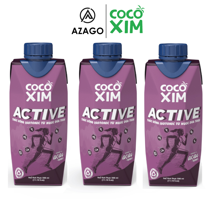 Nước dừa COCOXIM Active Acai Berry 330ml combo 3 hộp