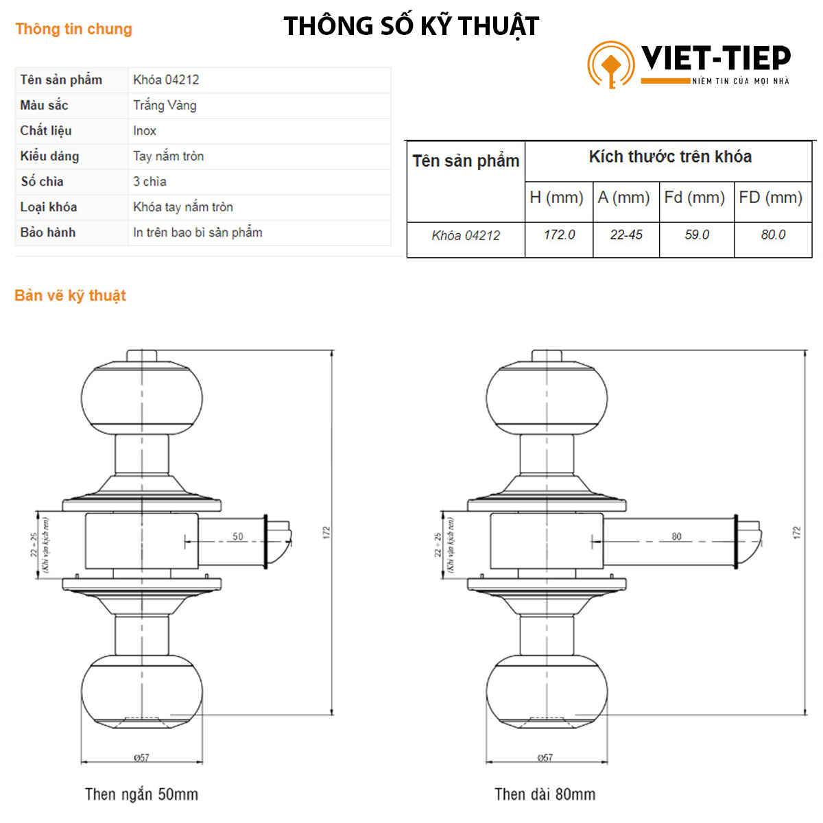 Khóa tròn Việt Tiệp 04212