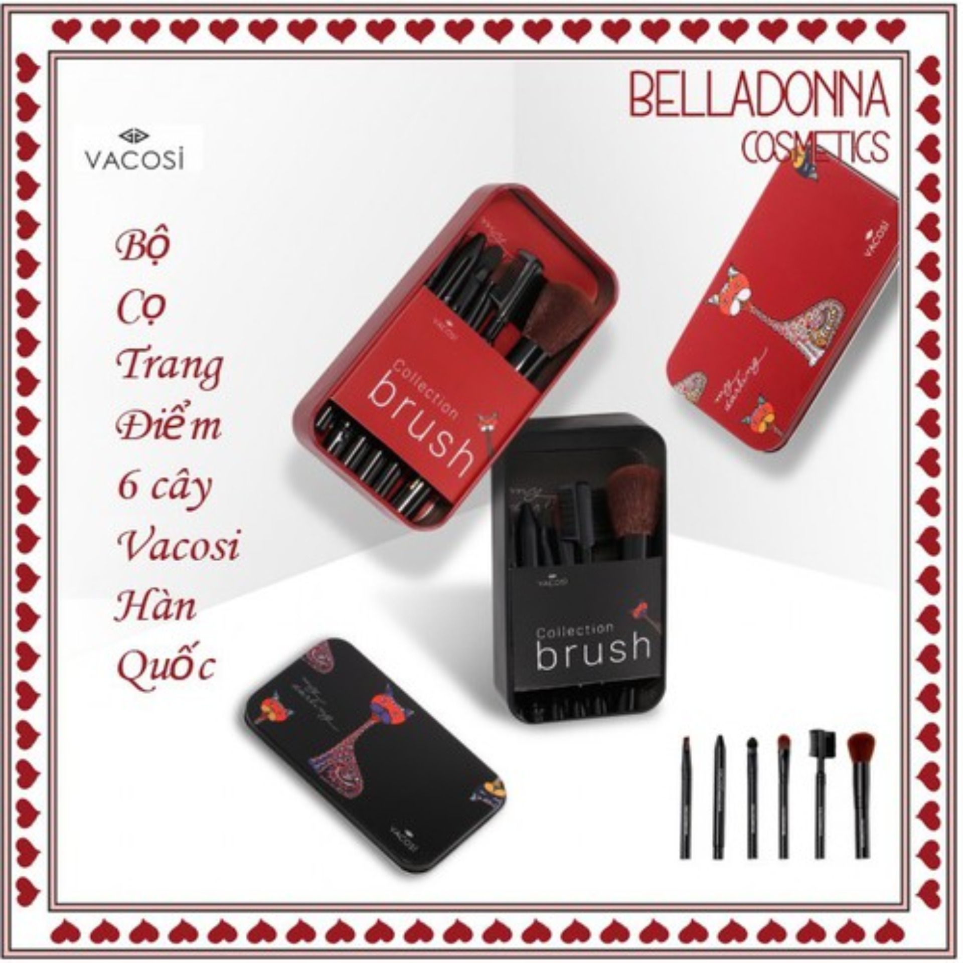 Bộ Cọ Trang Điểm Hộp Sắt 6 Cây Vacosi Collection Makeup House