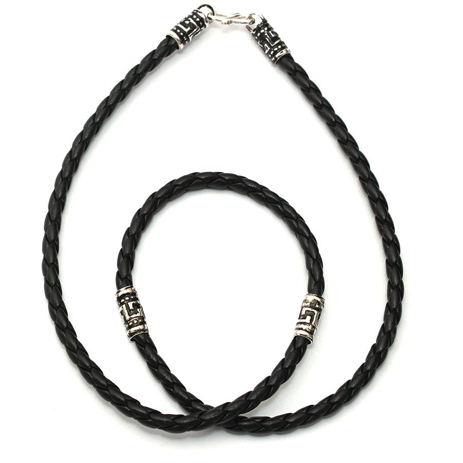 Dây chuyền nam bằng da bọc bạc Ddn035