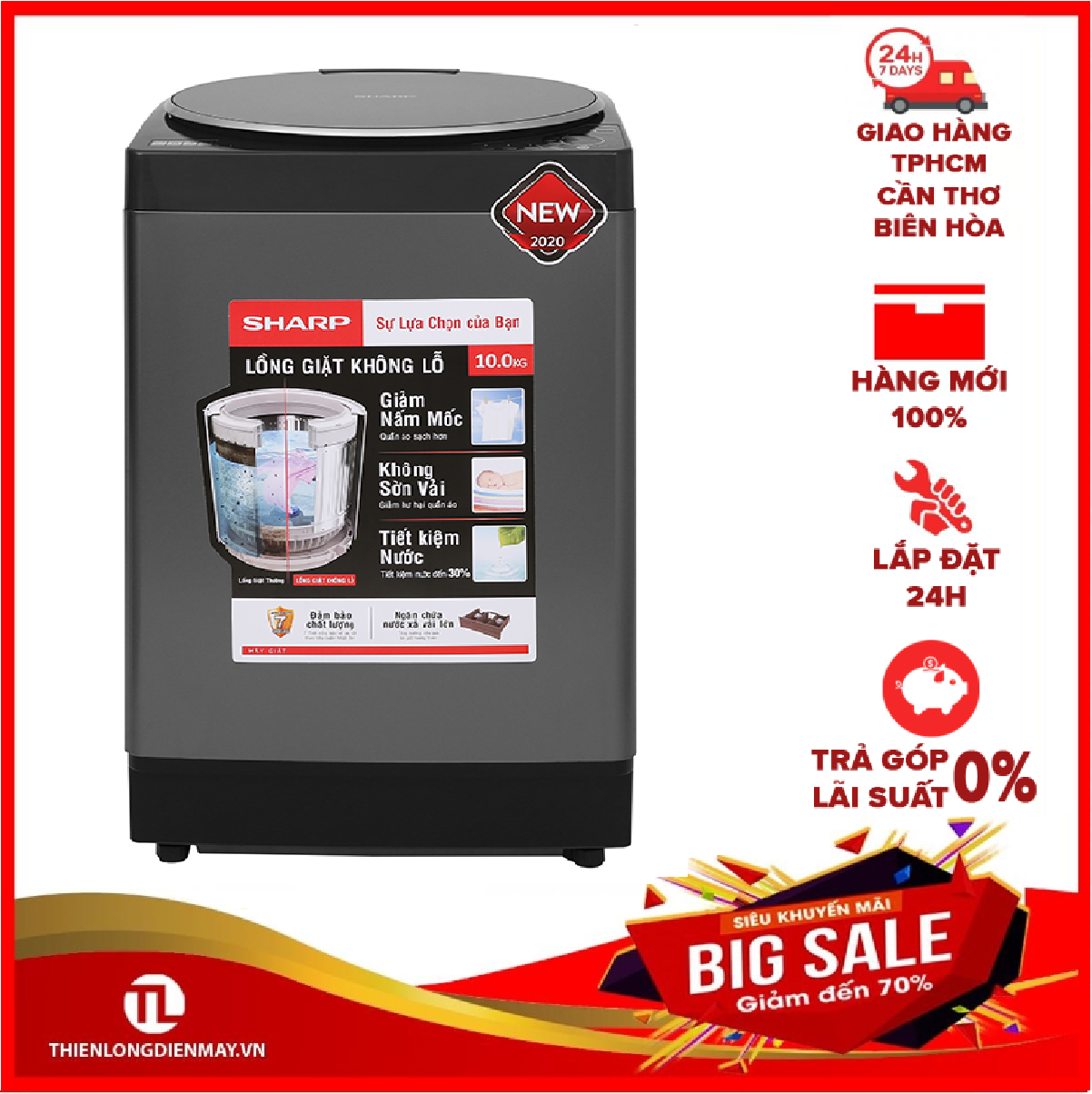 Máy Giặt Sharp ES-W102PV-H 10.2 kg