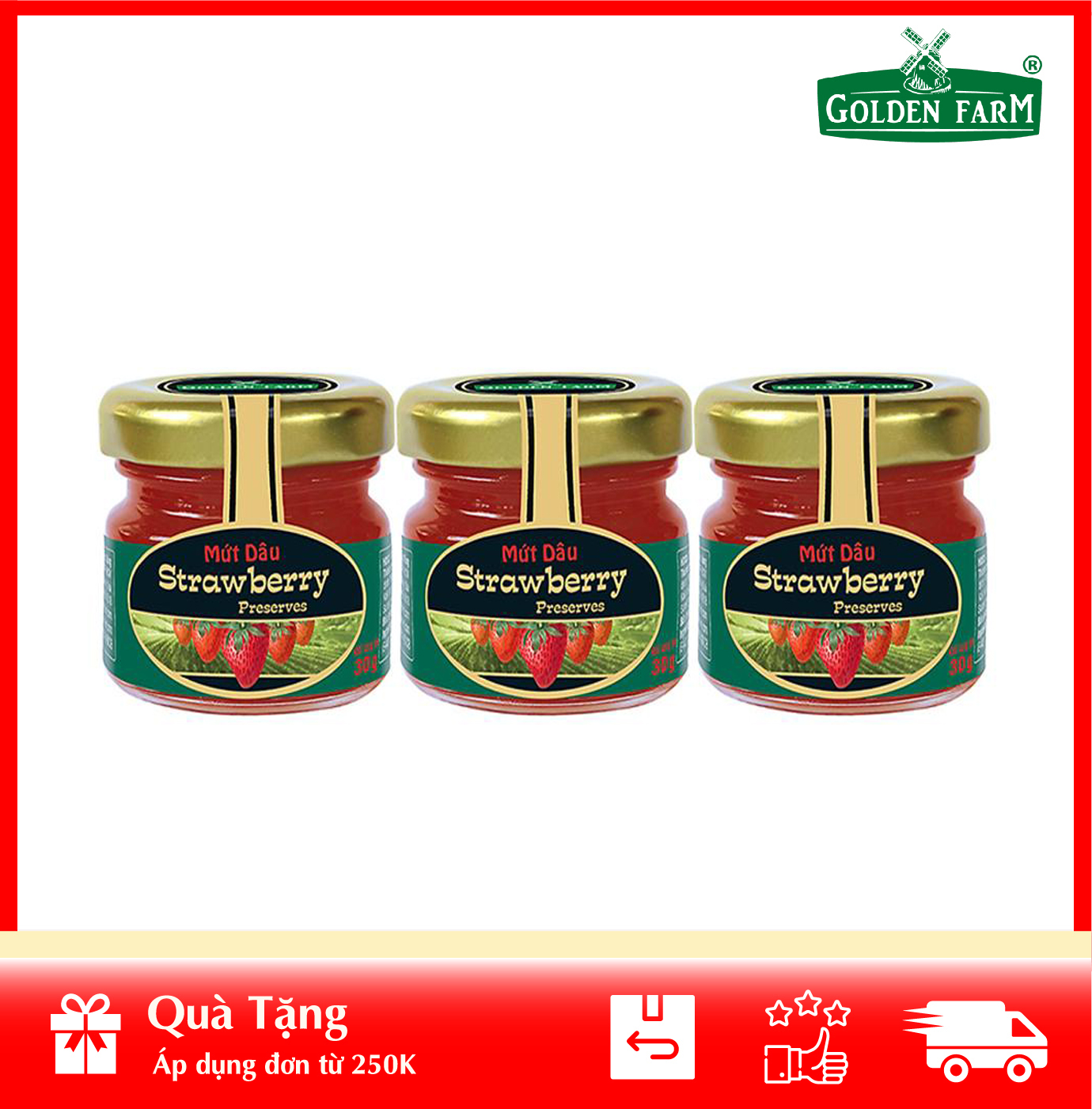 Mứt Golden Farm Dâu 30G Lốc 3 Hũ