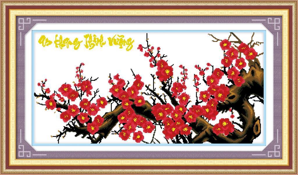 Tranh thêu hoa đào - DLH-222269
