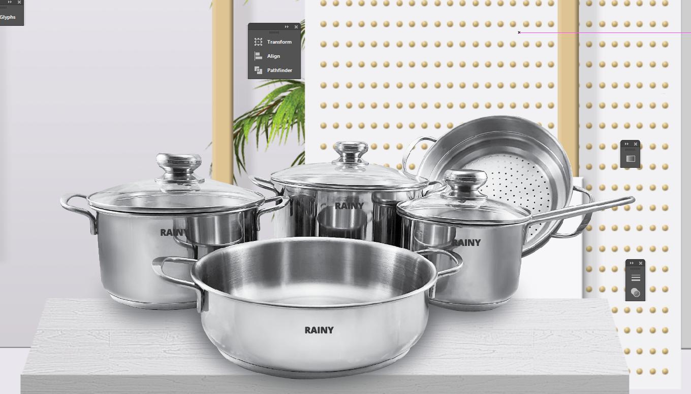 BỘ 5 NỒI XỬNG INOX 3 ĐÁY RAINY RN-09TTK