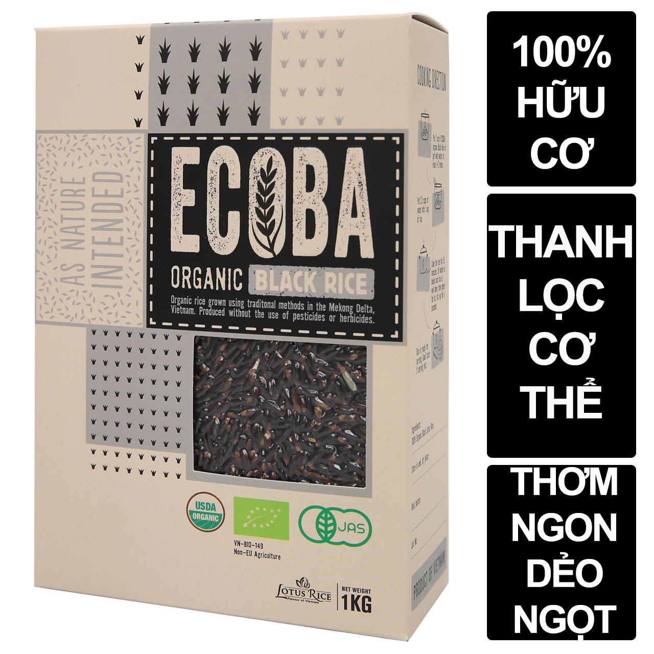 Gạo lứt đen hữu cơ Ecoba Huyền Mễ hộp 1kg