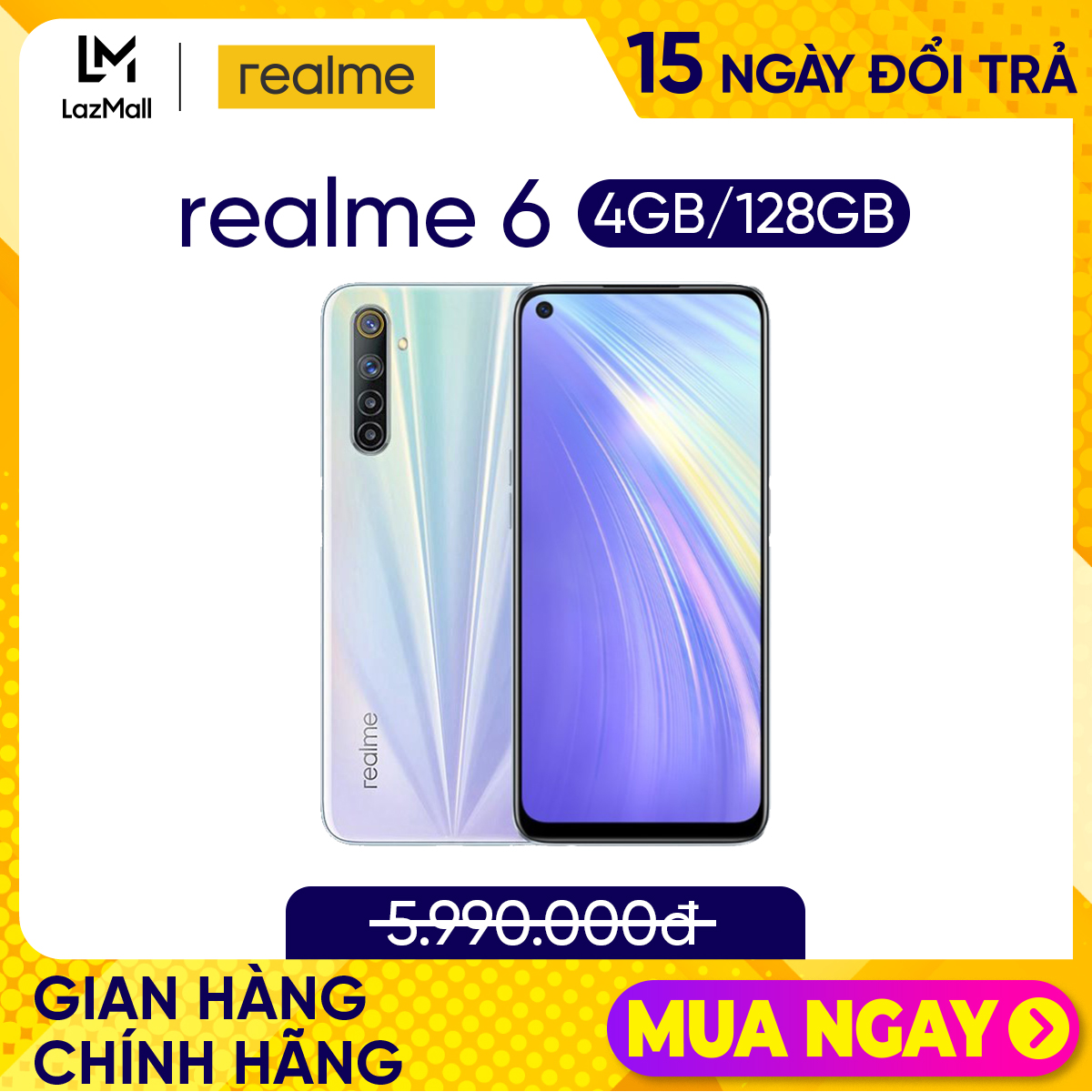 Điện thoại Realme 6 - 4GB/128GB, 6.5 inch, 2 sim