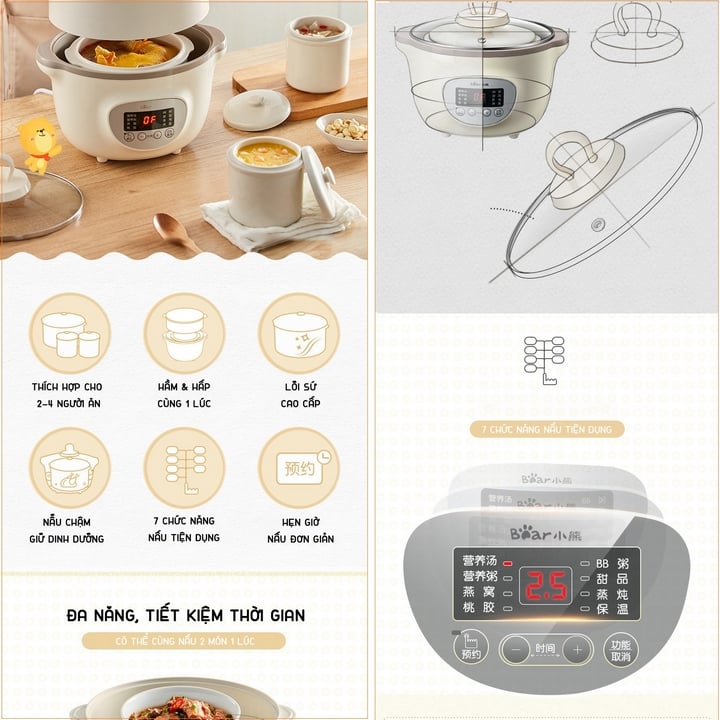 Nồi Hầm Chậm Bear D16J3 1.6L
