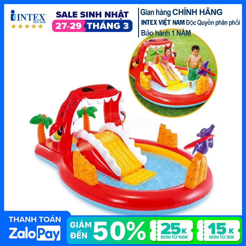 Bể bơi cầu trượt khủng long có vòi phun mưa Intex 57160