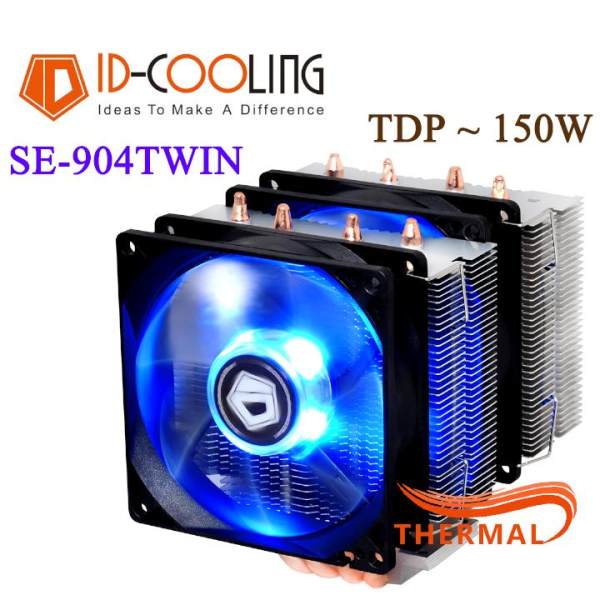 Quạt tản nhiệt cpu ID-Cooling SE-904TWIN - 4 ống đồng, 2 quạt hiệu năng mạnh mẽ, hỗ trợ socket AMD&Intel 115X,1366,2011