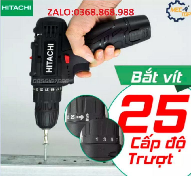 Máy khoan pin Hitachi 12V - Khoan 2 cấp tốc độ - Đảo chiều bắt vít