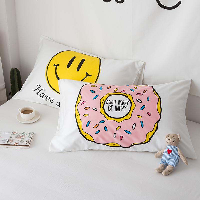 Cotton Chất Lượng Cao Vải Dệt Bằng Tơ Vỏ Gối Ins Donut Gd Mặt Cười Giản Lược Trắng Chữ Cái Tao Nhã Nổi Danh Trên Mạng Đơn Vỏ Gối