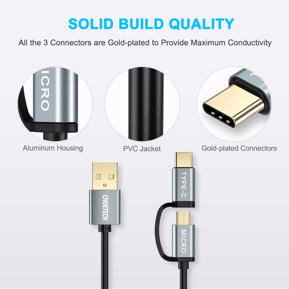 CÁP SẠC 2 TRONG 1 USB-C CHOETECH XAC0012