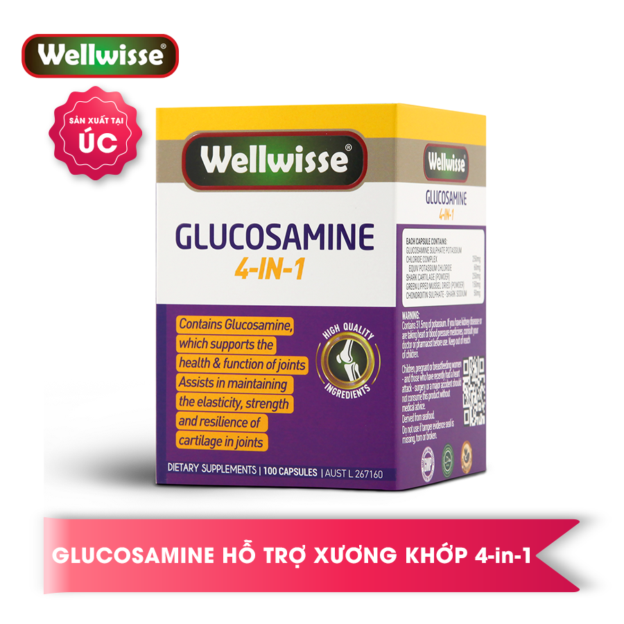 Thực phẩm chức năng hỗ trợ sức khỏe xương khớp Wellwisse Glucosamine 4-in-1 100 viên