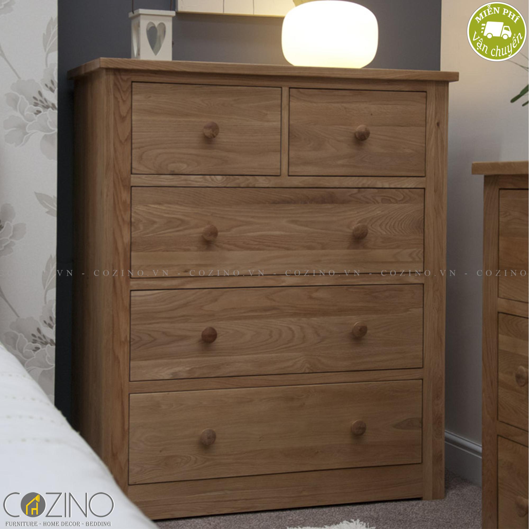 Tủ ngăn kéo ngang Torino 5 hộc gỗ sồi
