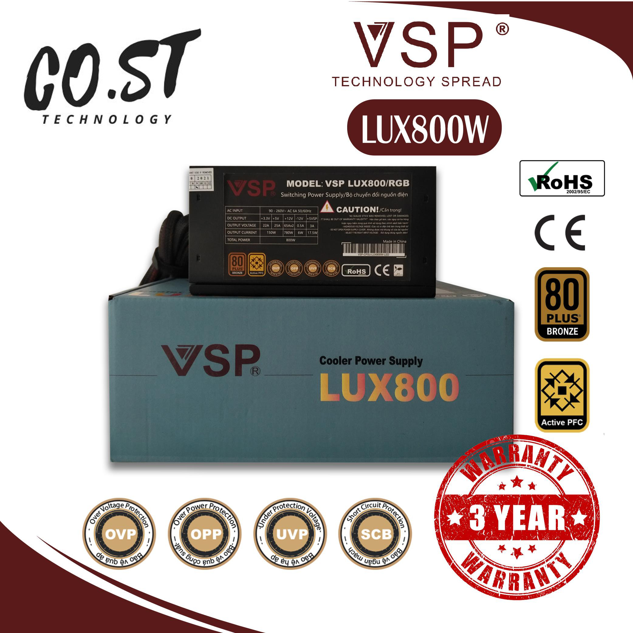 Nguồn Công Suất Thực VSP LUX 800W LED RGB