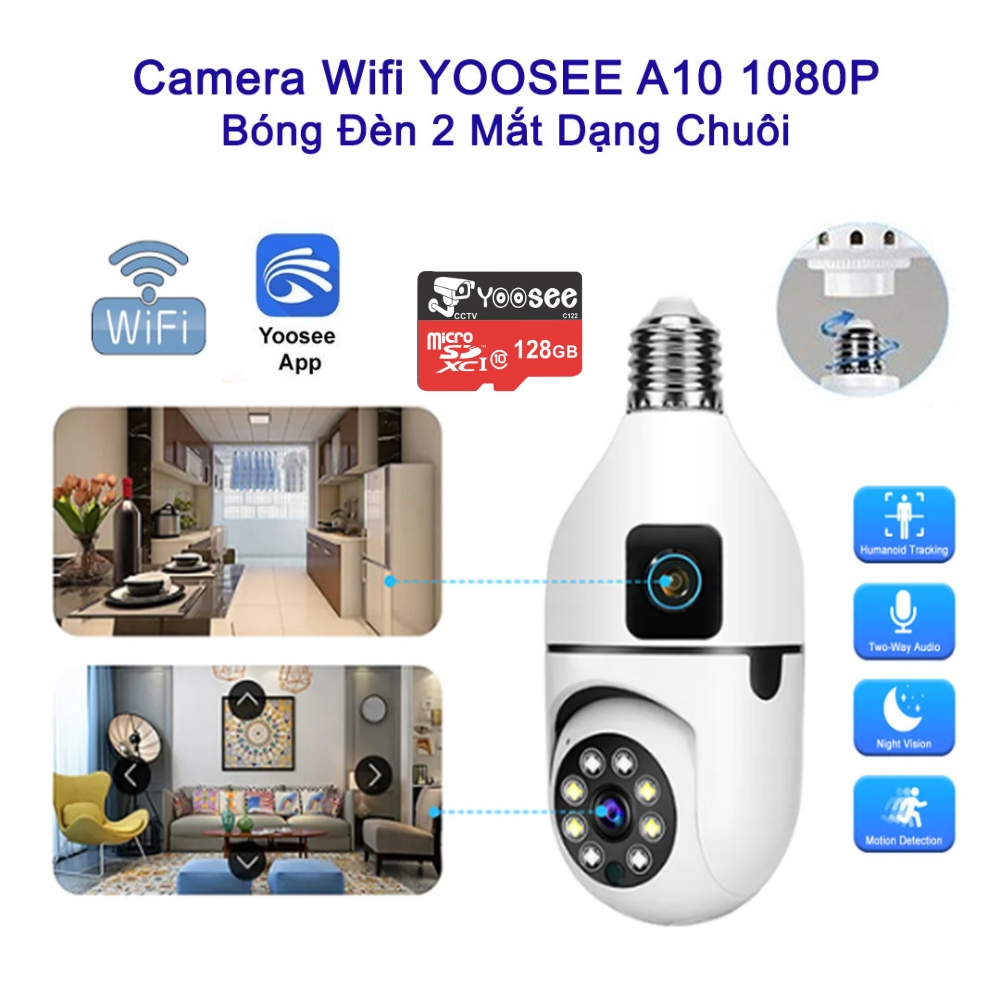 Camera Yoosee PTZ Bóng Đèn 2 Mắt Xoay 360 Độ Camera Wifi Ngoài Trời