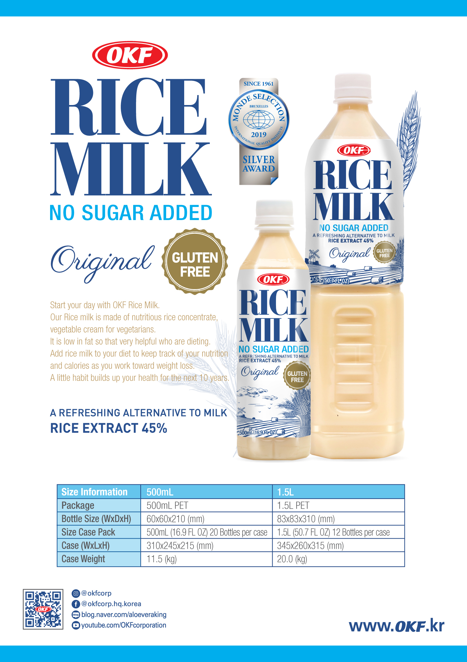 Sữa gạo Hàn Quốc OKF Original 500ml