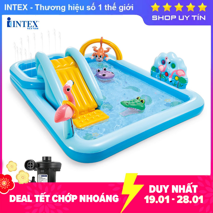 Bể bơi phao cầu trượt có vòi phun mưa Intex 57161