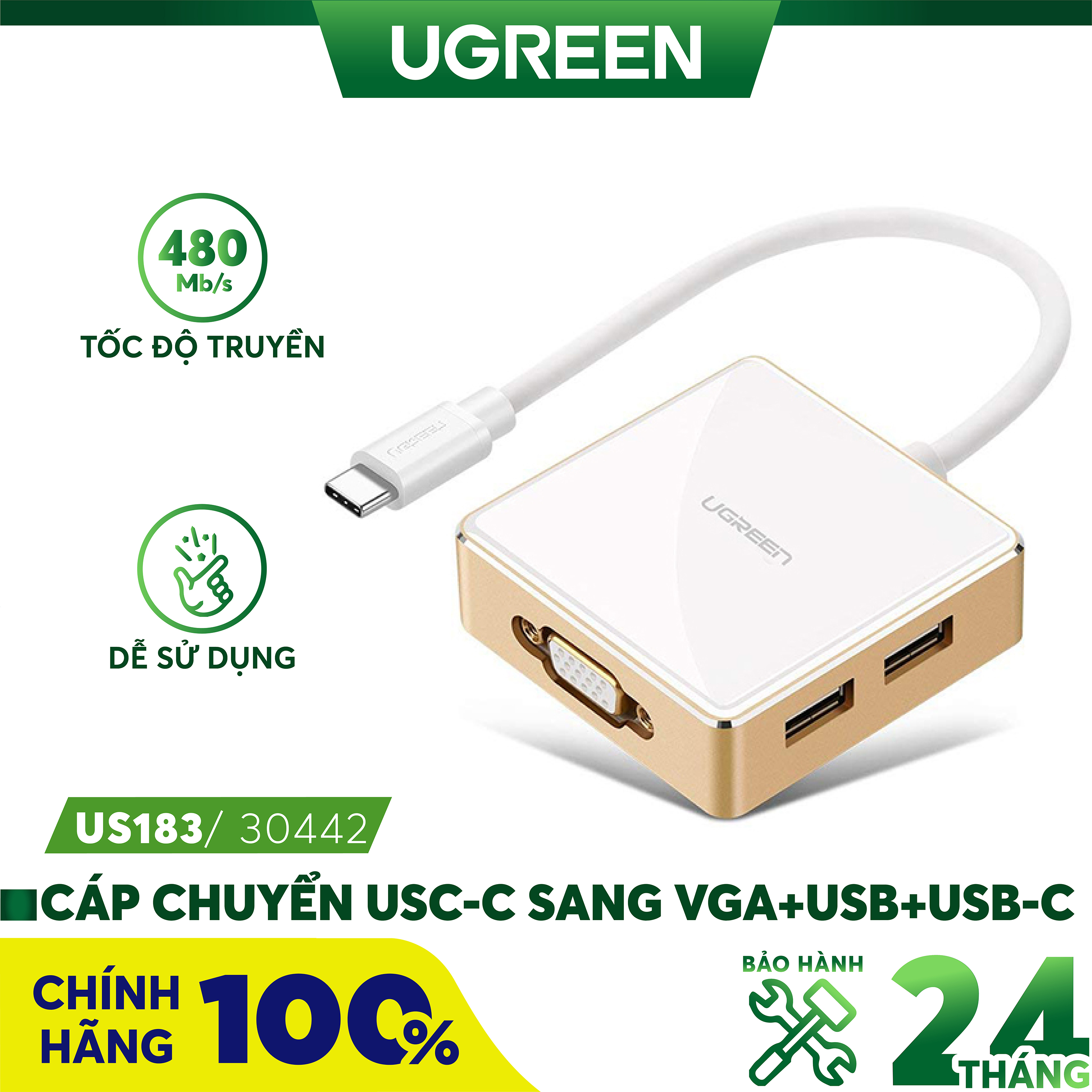 Cáp chuyển đổi USB Type-C to VGA Ugreen 30442