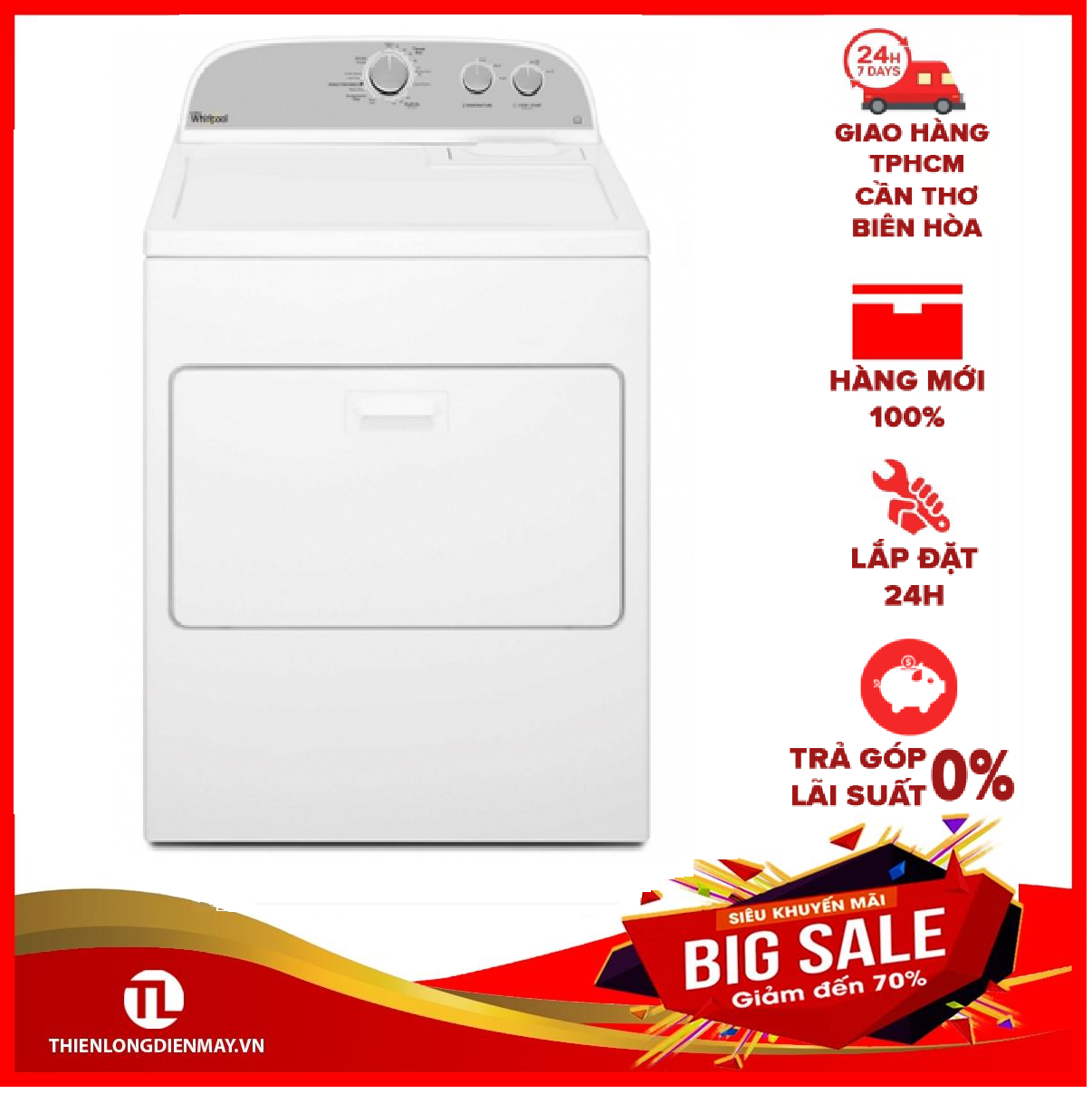 Máy sấy quần áo Whirlpool 3LWED4815FW 15kg