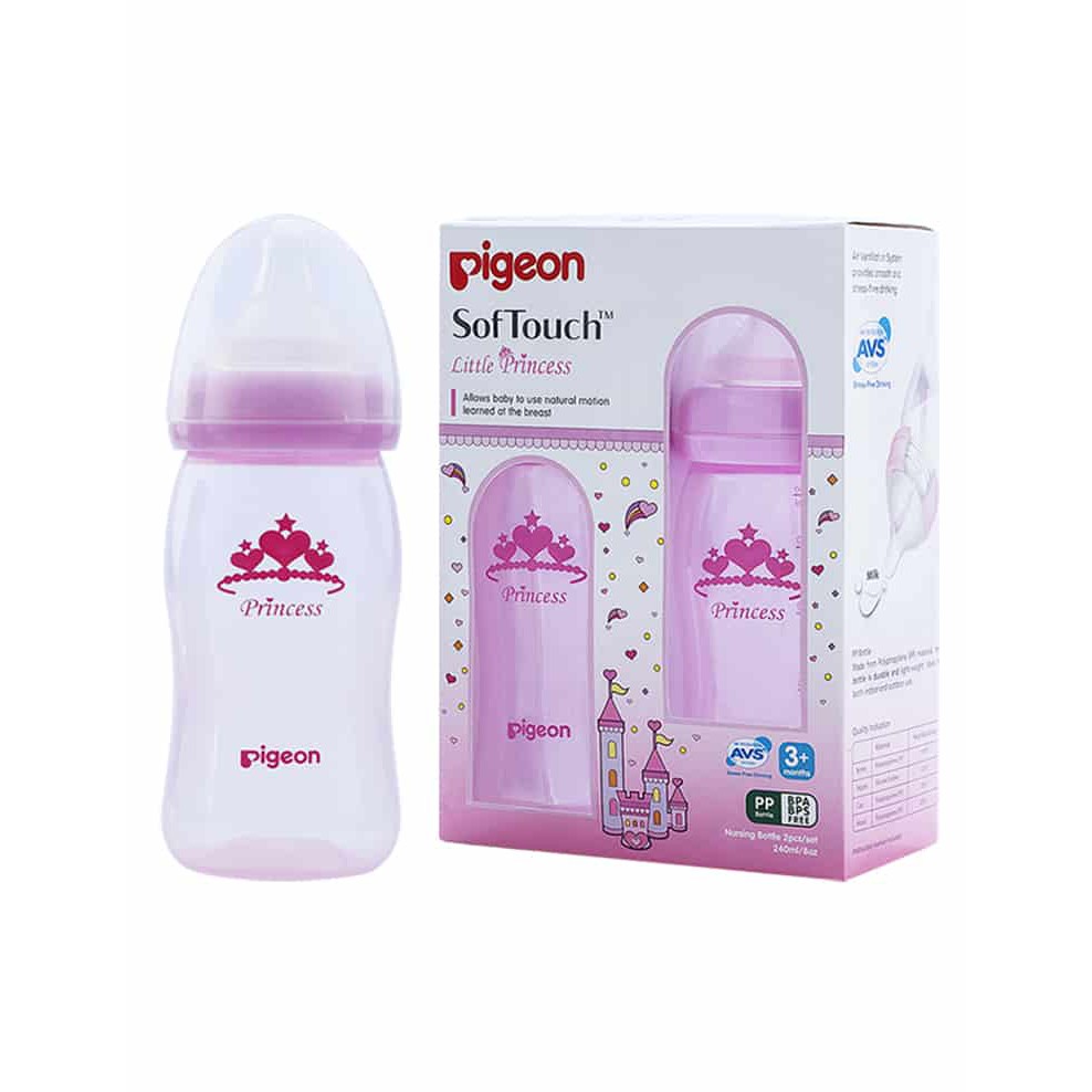 Bộ đôi bình sữa cổ rộng PP Plus Công chúa Pigeon - 240ml