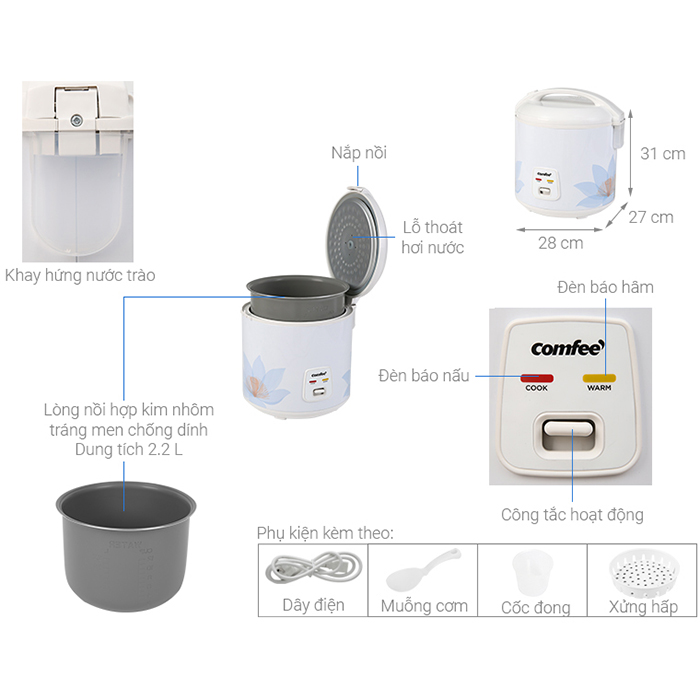 Nồi cơm điện Comfee CR-CM2220(C) 2.2L
