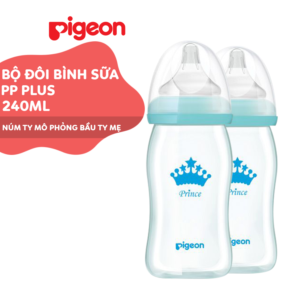 Bộ đôi bình sữa cổ rộng PP Plus Hoàng tử Pigeon - 240ml