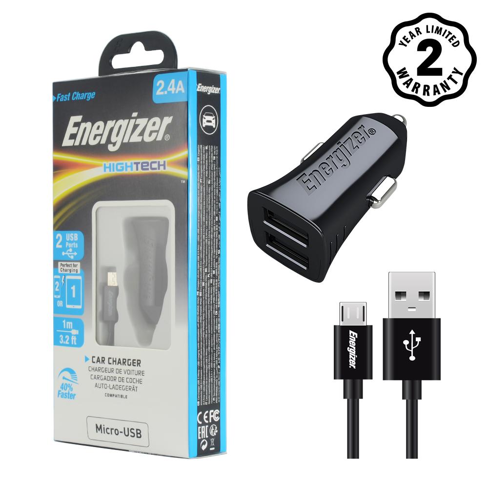 Sạc ôtô 2 cổng Energizer 2.4A DCA2BHC23 + Kèm cáp USB-Type C 2.0