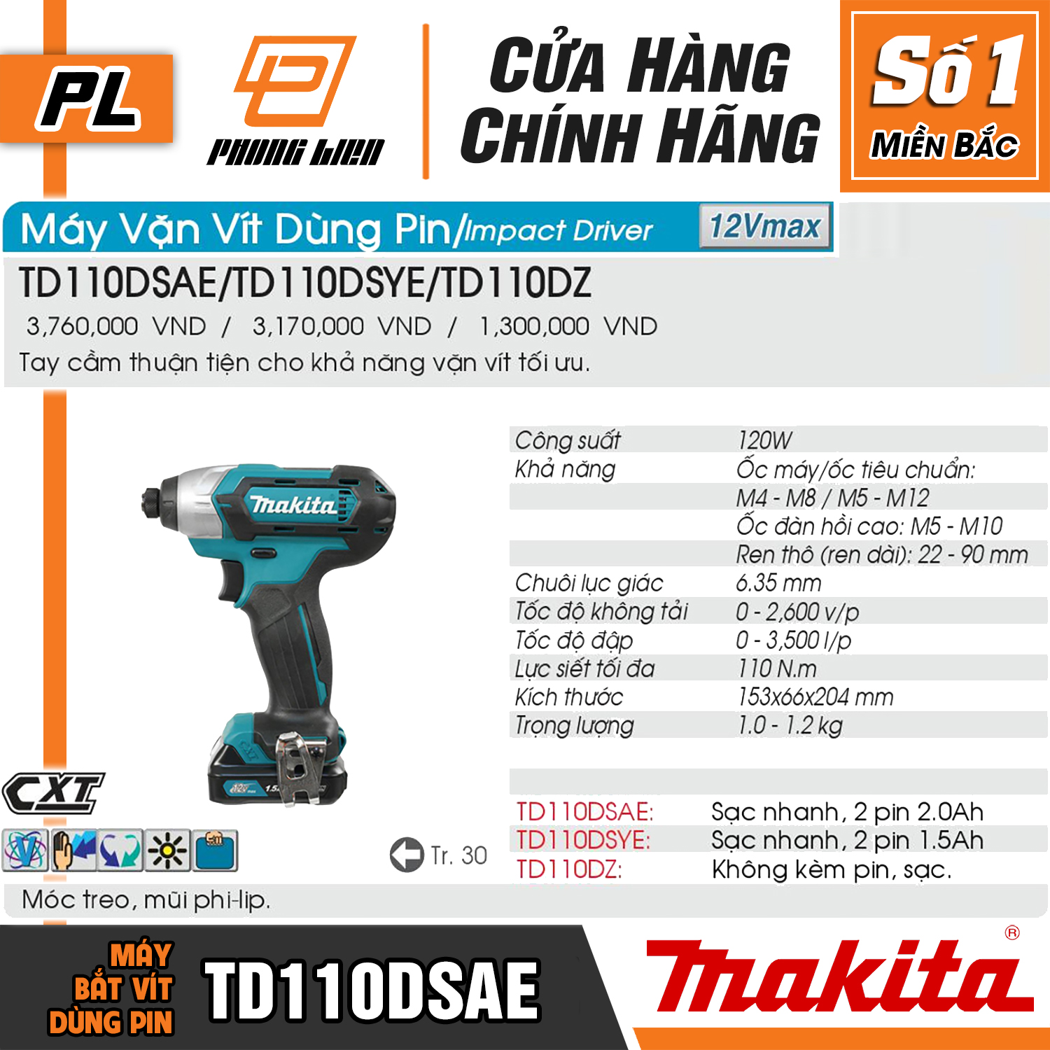 MÁY BẮT VÍT MAKITA TD110DSAE