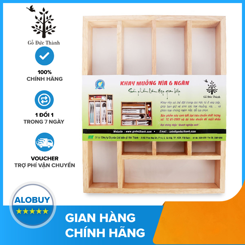 KHAY MUỖNG NĨA 6 NGĂN GỖ ĐỨC THÀNH 23031