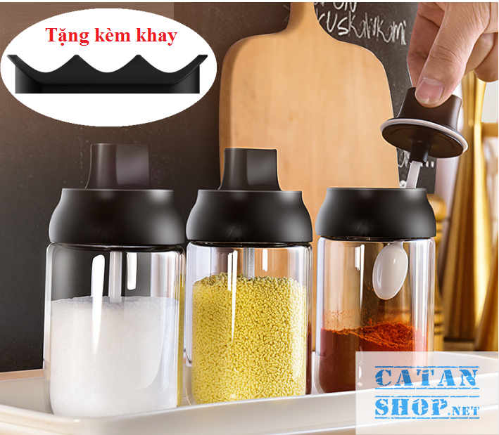 BỘ 3 LỌ GIA VỊ THỦY TINH KÈM KHAY ĐỰNG GD282-3LOGV