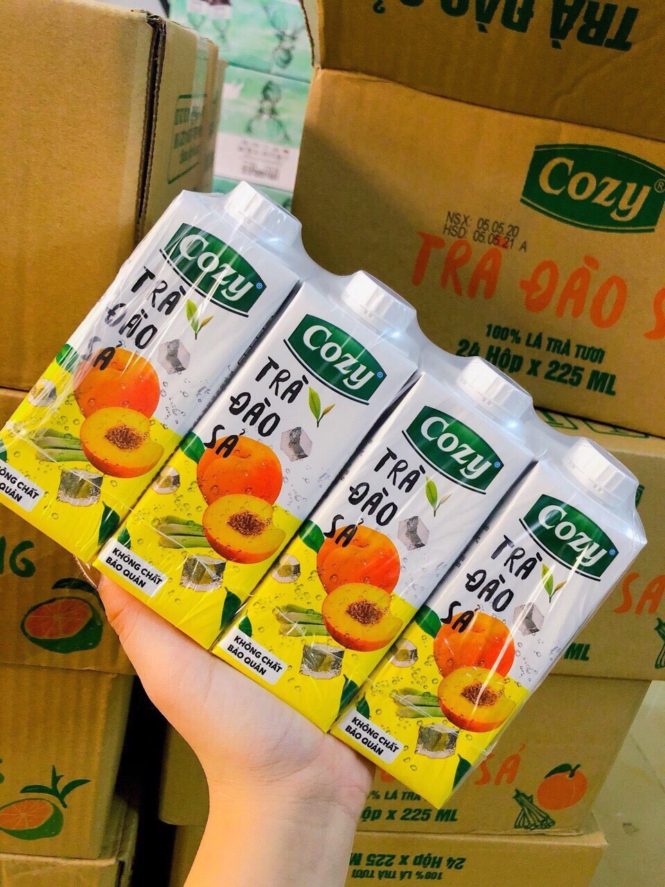 Trà Đào Sả Cozy 225ml 3 lốc