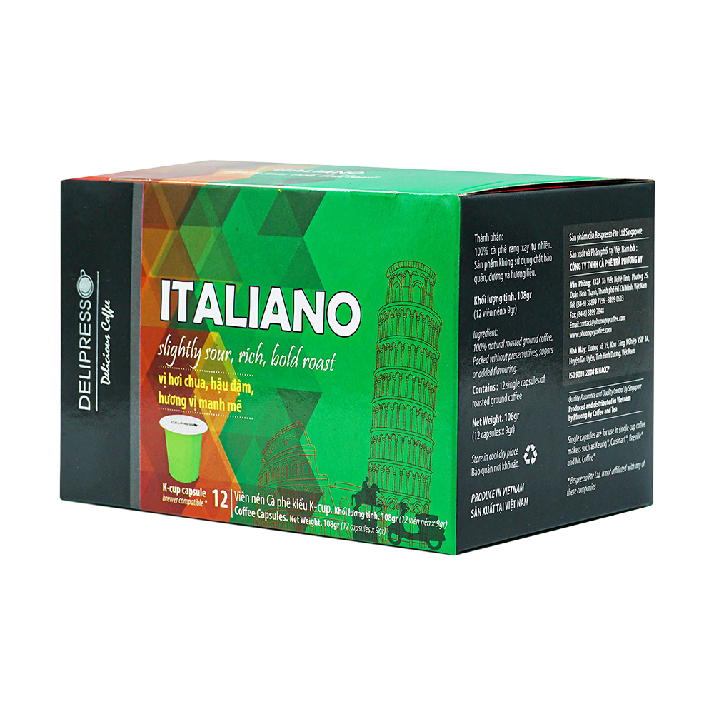 Cà phê Delipresso Italiano 12 viên 9g