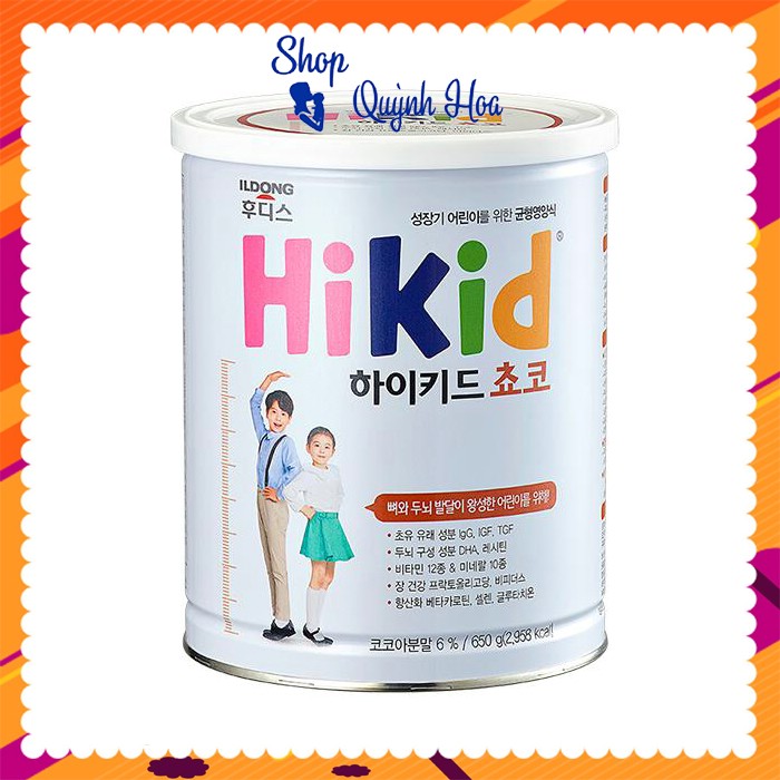 Sữa bột Hikid tăng cân & chiều cao - hộp 650g (dành cho trẻ từ 1-9 tuổi)