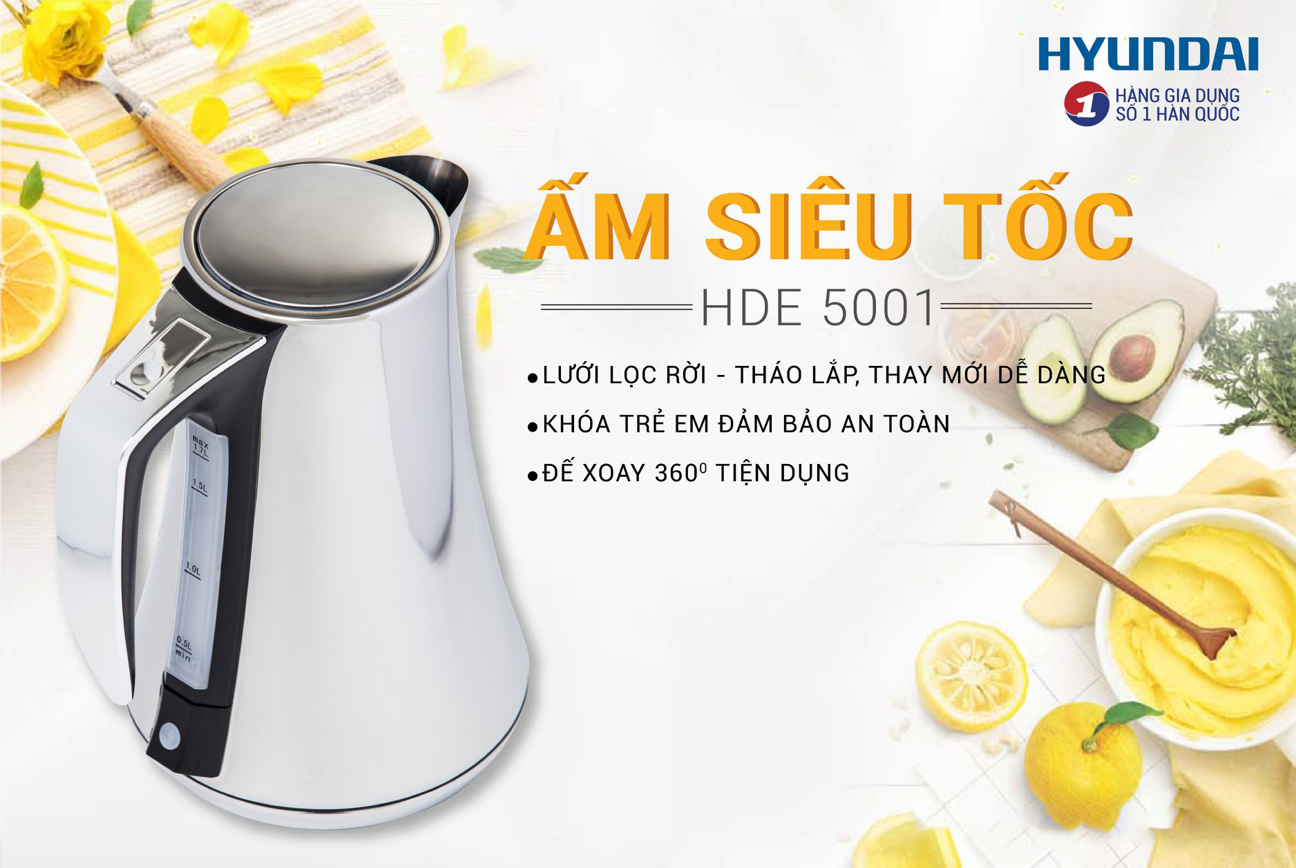 Ấm đun siêu tốc Hyundai HDE-5001 1.7L