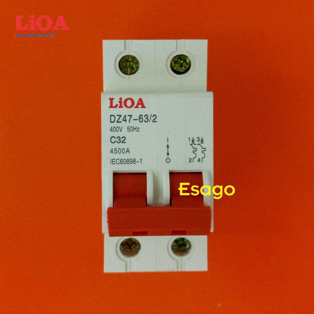 Cầu dao tự động 2 cực 32A dòng cắt LIOA MCB2032/4.5