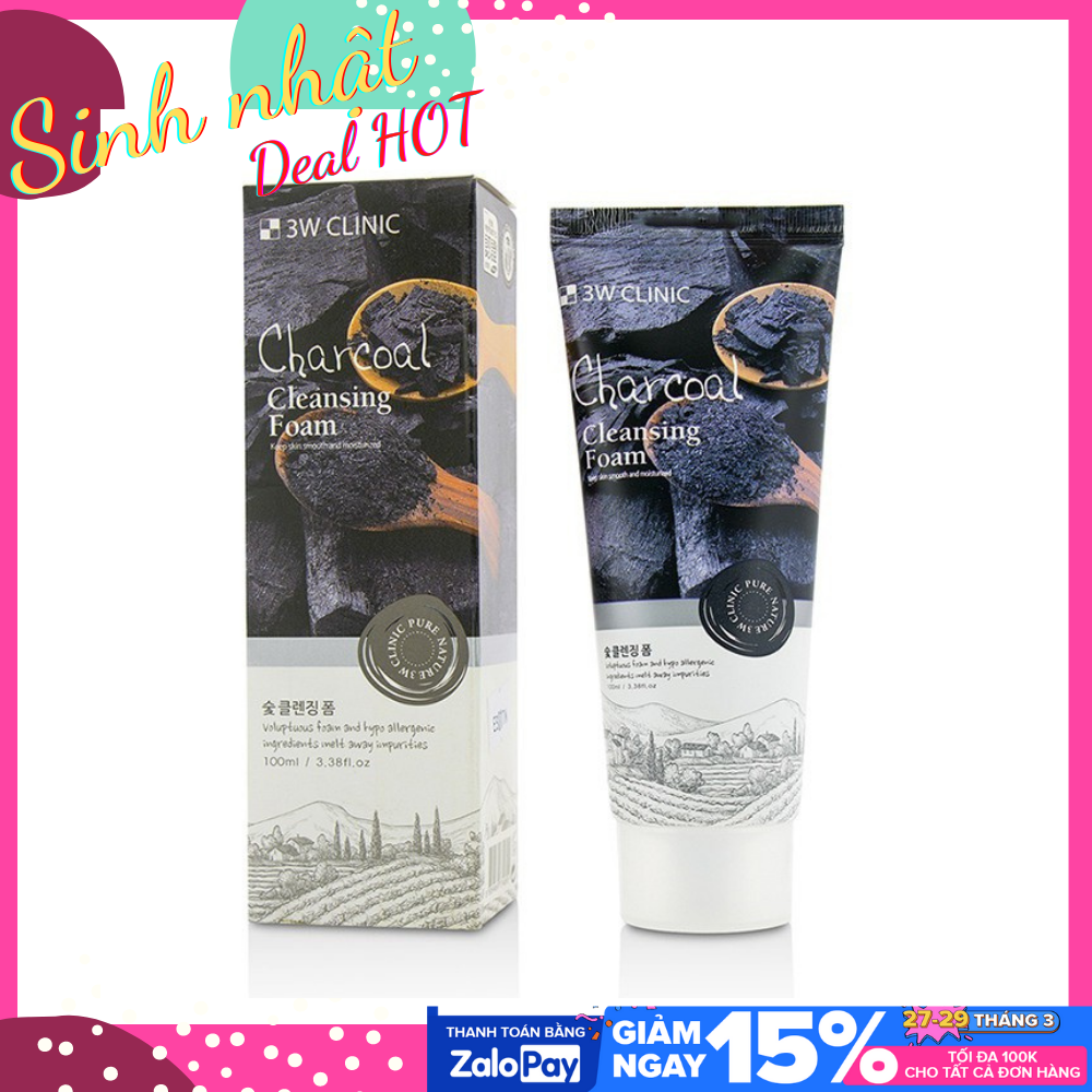Sữa Rửa Mặt Than Hoạt Tính Làm Sạch Sâu 3W Clinic Charcoal Cleansing Foam 100ml