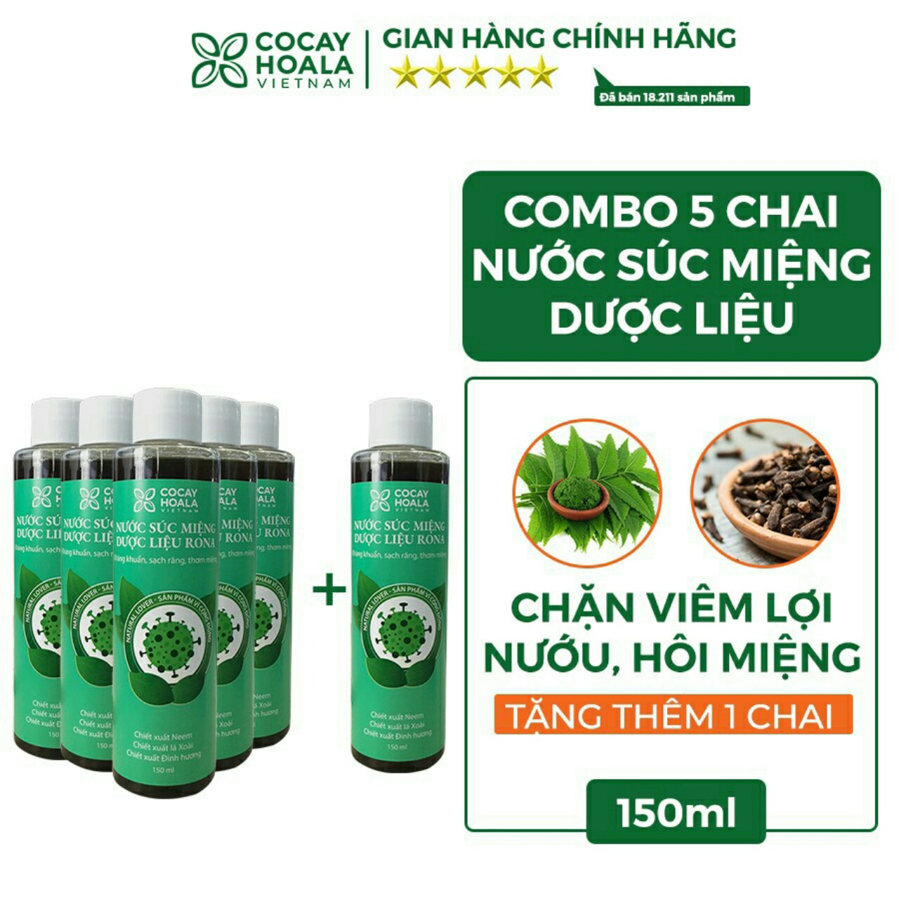 Nước súc miệng Rona 150ml combo 5 chai